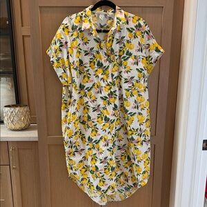 Monki White Lemon Print Button-Up Shirt Dress